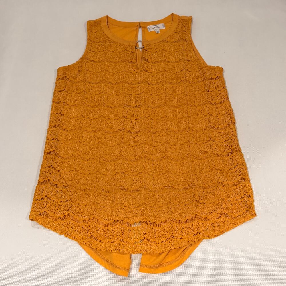 Shannon Ford New York Women's Lace Sleeveless Blouse Top Mustard Orange Large
